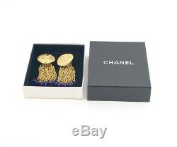 CHANEL Gripoix Stone Chandelier Drop Earrings Gold Tone CC Coin withBOX v1289