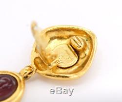 CHANEL Gripoix Stones Drop Dangle Earrings Gold Tone Clip-On Vintage #1724