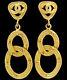 Chanel Huge Double Hoop Dangle Earrings Gold Cc Logos 28 Withbox V1477