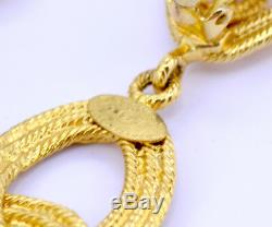 CHANEL HUGE Double Hoop Dangle Earrings Gold CC Logos 28 withBOX v1477