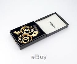 CHANEL Huge 3 Hoops CC Logos Dangle Earrings Clips 95P withBOX