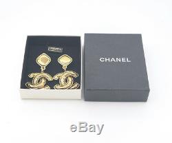 CHANEL Huge CC Logos Matelasse Dangle Earrings Gold Clips withBOX v1431