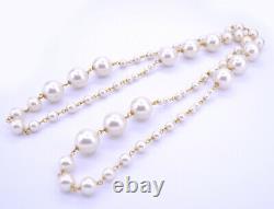 CHANEL Huge Large Pearl Necklace 57 Gold Tone Long Chain Vintage 01A q3766