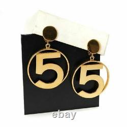 CHANEL Huge No. 5 Dangle Clip-On Earrings Gold-tone Extremely RARE d407