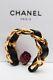 Chanel Iconic Gilted Metal Chain Bracelet With Black Leather Link
