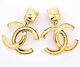 Chanel Jumbo Cc Logos Dangle Earrings Gold Tone Clips 94p Withbox V1791