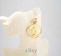 CHANEL Jumbo CC Logos Dangle Earrings Gold Tone Clips withBOX v1506