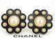 Chanel Jumbo Camellia Pearl Earrings Black Resin 28 Rare Withbox #831