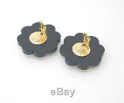 CHANEL Jumbo Camellia Pearl Earrings Black Resin 28 RARE withBOX #831