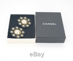 CHANEL Jumbo Camellia Pearl Earrings Black Resin 28 RARE withBOX #831