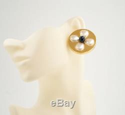 CHANEL Jumbo Flower Pearl Round Earrings Gold Tone Clip-On withBOX v1358