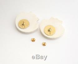 CHANEL Jumbo Shell Motif Stud Earrings Vintage withBOX #1326