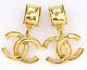Chanel Large Cc Logos Dangle Earrings Gold Tone Clips 94p Withbox V1704
