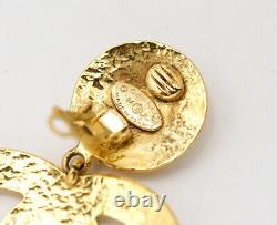 CHANEL Large CC Logos Dangle Earrings Gold Tone Vintage 94P withBOX d497