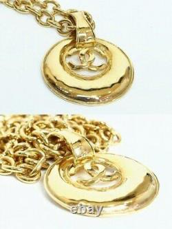 CHANEL Large CC Logos Necklace Pendant Authentic Gold-tone v1762