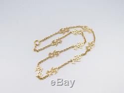 CHANEL Logo charm Necklace 35 inch long Gold Tone Vintage Authentic