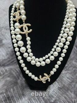 CHANEL Long Classic 3 CC Pearl Necklace