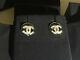 Chanel Mini Cc Logo Crystal Stud Earrings Silver & Rhinestone Withbox
