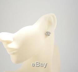 CHANEL Mini CC Logo Crystal Stud Earrings Silver & Rhinestone withBOX #BLA36