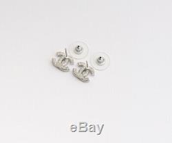 CHANEL Mini CC Logo Crystal Stud Earrings Silver & Rhinestone withBOX g3936