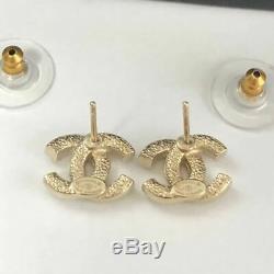 CHANEL Mini CC Logos Crystal Stud Earrings Gold & Rhinestone F17V withBOX