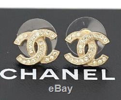 CHANEL Mini CC Logos Crystal Stud Earrings Gold & Rhinestone F18V withBOX