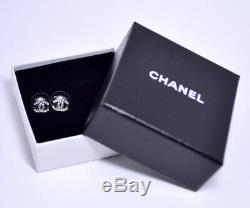 CHANEL Mini CC Logos Crystal Stud Earrings Silver 10V withBOX