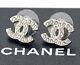 Chanel Mini Cc Logos Crystal Stud Earrings Silver & Rhinestone 07v Withbox V1904