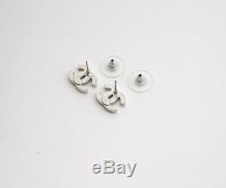 CHANEL Mini CC Logos Crystal Stud Earrings Silver & Rhinestone 07V withBOX v1904