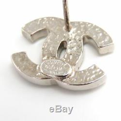 CHANEL Mini CC Logos Crystal Stud Earrings Silver & Rhinestone withBOX