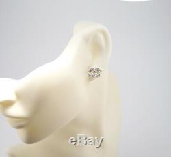 CHANEL Mini CC Logos Crystal Stud Earrings Silver & Rhinestone withBOX #3380