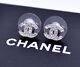 Chanel Mini Cc Logos Crystal Stud Earrings Silver Withbox