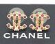 Chanel Mini Cc Logos Enamel Stud Earrings Gold Tone Withbox #1949