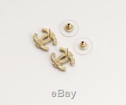 CHANEL Mini CC Logos Enamel Stud Earrings Gold Tone withBOX #1949