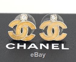 CHANEL Mini CC Logos Pink Enamel Stud Earrings Silver Tone withBOX #2025
