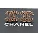 Chanel Mini Cc Logos Stud Earrings Gold & Purple Rhinestone Withbox V1168