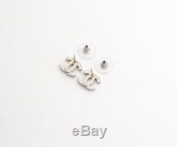 CHANEL Mini CC Logos Stud Earrings Silver & Black Rhinestone 05P withBOX v887
