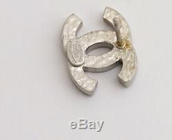 CHANEL Mini CC Logos Stud Earrings Silver & Black Rhinestone 05P withBOX v887