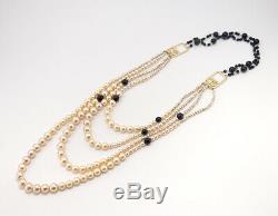 CHANEL Multi-Strand Pearl Long Necklace Gold Tone withBOX RARE