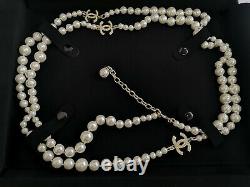 CHANEL NIB Gold Pearl Necklace 3 CC Logo Chain Classic Necklace Size 60