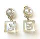 Chanel No. 5 Cube Dangle Earrings Silver Clip-on Vintage 97p Withbox K419