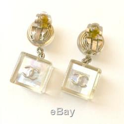 CHANEL No. 5 Cube Dangle Earrings Silver Clip-on Vintage 97P withBOX k419