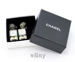 CHANEL No. 5 Cube Dangle Earrings Silver Clip-on Vintage 97P withBOX k419