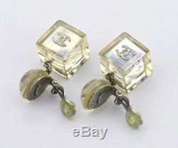 CHANEL No. 5 Cube Dangle Earrings Silver Clip-on Vintage 97P withBOX v1772