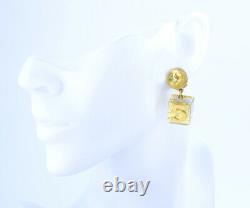 CHANEL No. 5 Lucite Cube Dangle Earrings Gold Clip-on Vintage 97P withBOX p7796