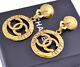 Chanel Paris Cc Logos Dangle Earrings Gold Tone Clip-on 28 Vintage Withbox