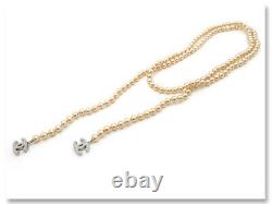 CHANEL Pearl Chain Lariat Necklace 51 Silver tone CC Logos