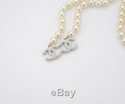 CHANEL Pearl Chain Lariat Necklace 51 Silver tone CC Logos x653