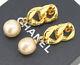 Chanel Pearl Dangle Earrings Gold Tone Vintage 26 Withbox X642