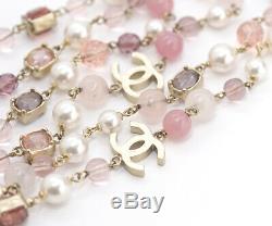 CHANEL Pink Gripoix Stones CC Logos Necklace 59 inch long 07A w3587